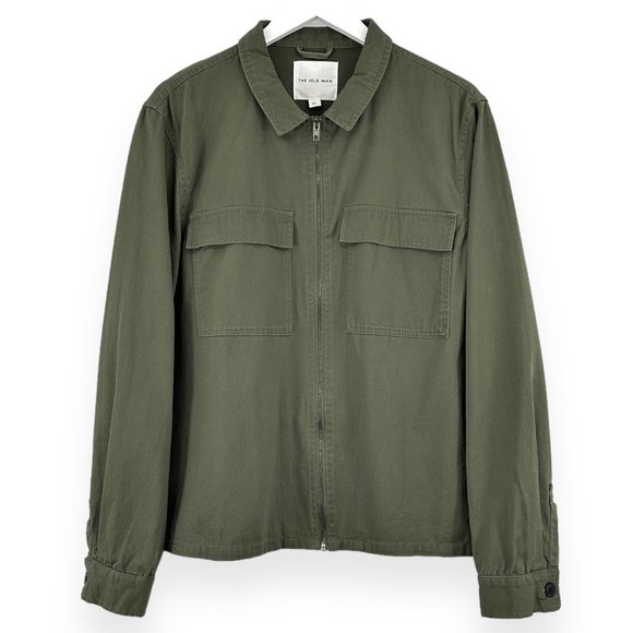The Idle Man Olive Green Khaki Zip Up Cotton Overshirt Light Shirt Jacket sz XL
